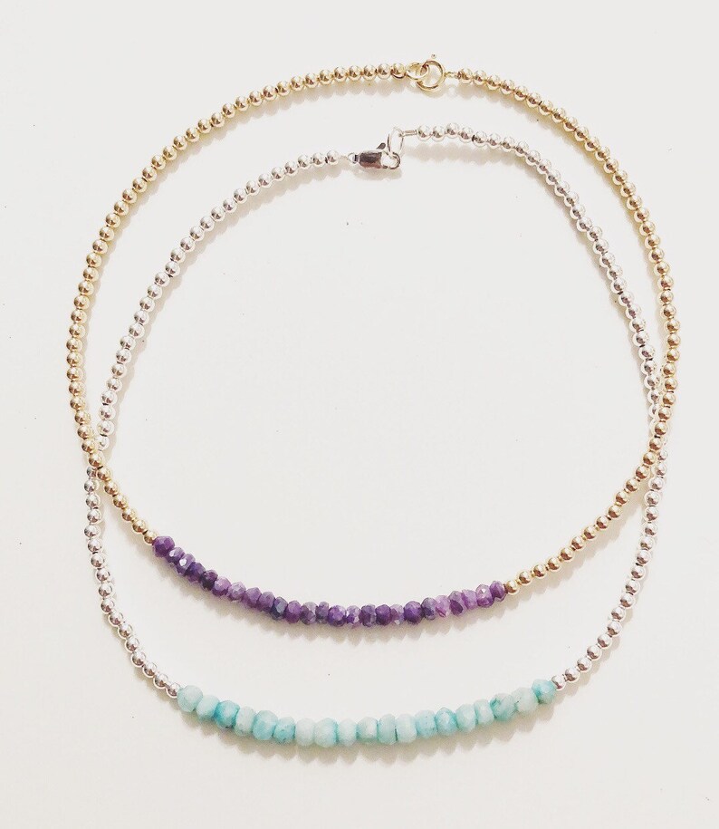 14k gold filled and purple mystic quartz choker necklace; gold choker; layering necklace