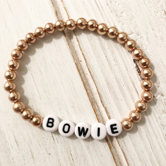 14k Rose Gold Filled Name Beaded Bracelet Initial Jewelry Name