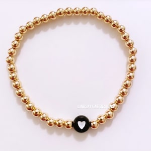14k gold filled beaded bracelet with heart; gold filled bracelet; heart bracelet