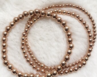 14k Rose Gold Filled Beaded Bracelet; Stack Bracelet; Rose
