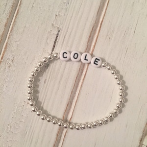 Sterling silver beaded custom name beacelet; baby name bracelet; name bracelet; beaded bracelet