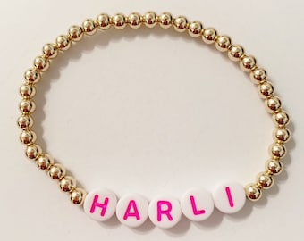 14K Gold Filled Beaded Name Bracelets | Initial Bracelet | Gold Beaded Bracelets | Custom Name Bracelet | Womens Bracelets