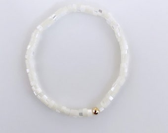 Mother of pearl stack bracelet; stack bracelet; pearl; gold filled;  beaded stack bracelet