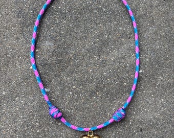 paracord necklace with large brass heart charm; chunky heart charm necklace; cord necklace with heart pendant