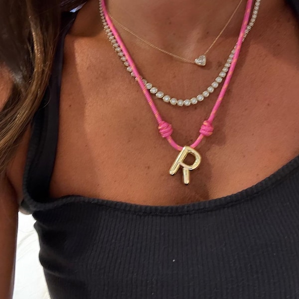 Paracord initial necklace; bubble letter Initial necklace on paracord