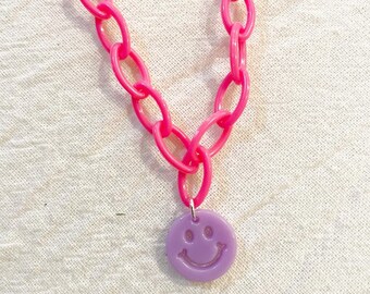 Kids smiley face necklace; smiley face charm necklace