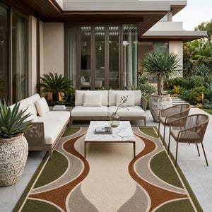 New Zealand Wool Area Rug, Abstract Geometric Rug, Olive Green Cream Brown, Modern Neutral Living Room Carpet