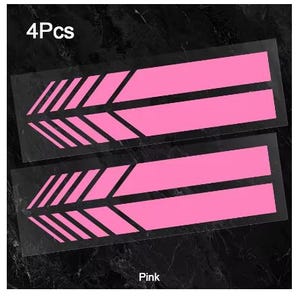 May include: A set of 4 pink vinyl decals featuring a geometric arrow-like design with parallel stripes and angled lines. The stickers are presented on a transparent backing, with the text 4Pcs and Pink visible on the dark marble background.