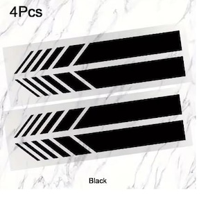 May include: Four black vinyl decals featuring a geometric arrow design with parallel stripes and solid rectangular bars. The text 4Pcs is visible in the top left corner and the word Black is printed at the bottom of the image.