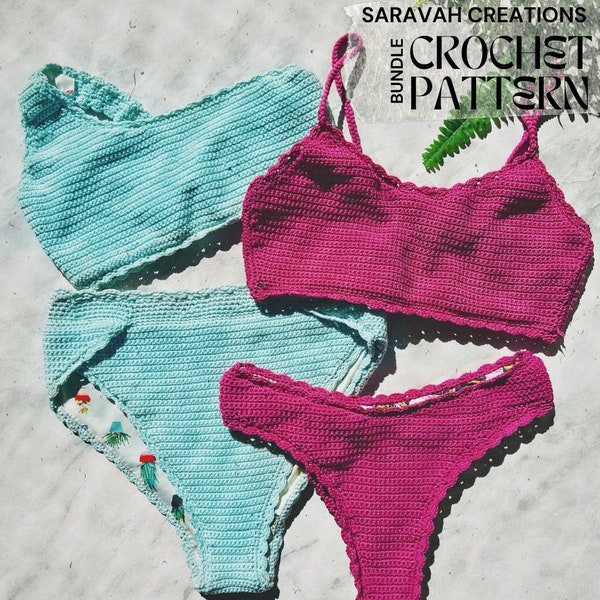 Pattern Bundle! - Blue Sky bikini set + Magenta high hip and basic top set