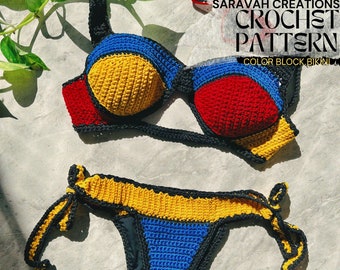 Crochet Pattern - SIZES: S ; M ; L; XL - ColorBlock Bikini