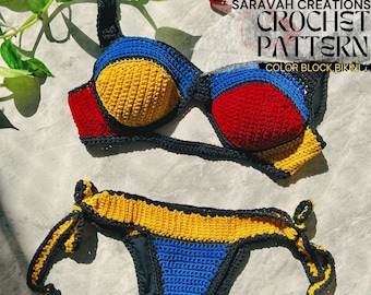 Crochet Pattern - SIZES: S ; M ; L; XL - ColorBlock Bikini