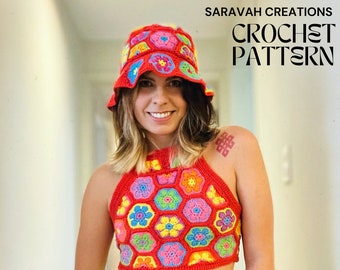 Halter Top + Bucket Hat Patterns - Granny Square Pattern