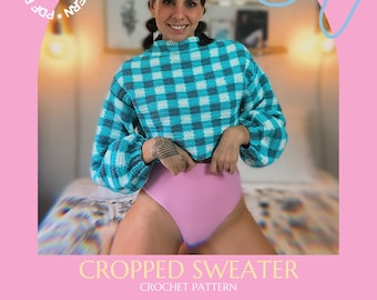 Suéter de picnic con mangas abullonadas - Patrón escrito a crochet - tallas S, M y L