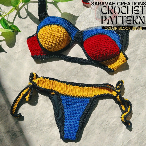 Crochet Pattern - SIZES: S ; M ; L; XL - ColorBlock Bikini