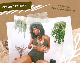 HighWaisted Bikini Set Crochet Pattern // Sizes: XS to L