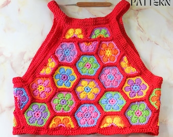 Crochet halter Top Pattern - Granny Squares cropped top