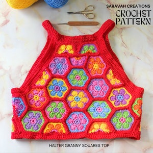 Crochet halter Top Pattern - Granny Squares cropped top