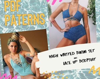 Blue Kit // Crochet Patterns for Bodysuit & High Waisted bikini // sizes: XS to L