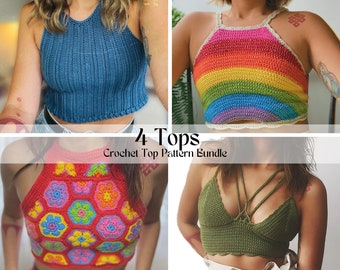 4 crochet  patterns for Tops // Sizes S and M