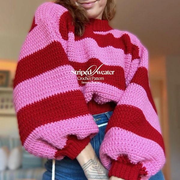 Easy beginner friendly - Puff Sleeve Sweater Crochet Pattern – All Sizes PDF