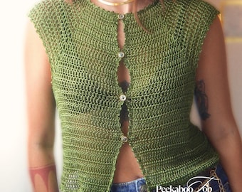 Peekaboo vest top - ALL SIZES - Crochet Vest Top Pattern - Button front Sleeveless Top - Easy Crochet PDF Pattern