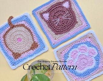 Cat Granny Squares Bundle – Crochet Pattern PDF
