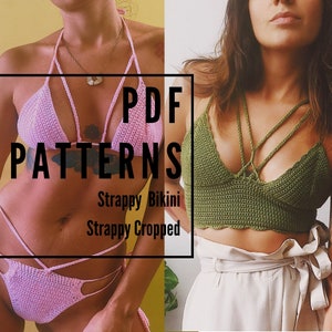 Strappy Combo// Crochet Patterns for Strappy Bikini & Strappy Bralette // sizes: XS to L