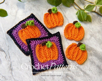 BUNDLE: Pumpkin Granny Square & Appliqué  - cute Halloween bundle - crochet pattern