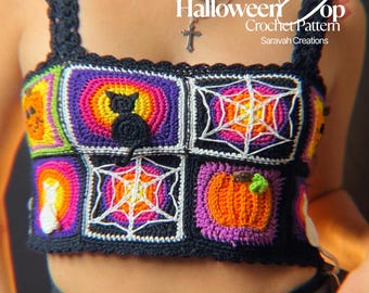 Patrón de top de crochet para Halloween – Cuadrado de la abuela (todos los tamaños)