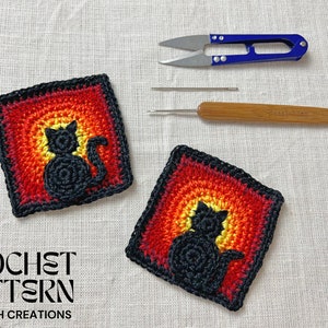 Granny Square Crochet Pattern Black Cat image 1