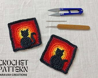 Granny Square Crochet Pattern - Black Cat