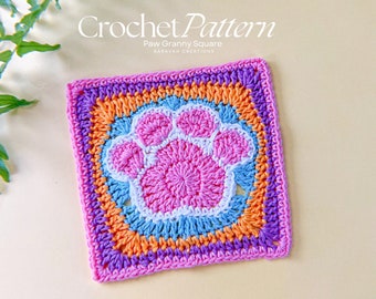Paw Granny Square Crochet Pattern – Animal Motif Square PDF
