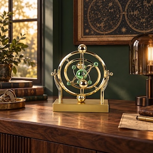 Kinetische Skulptur, goldene Schreibtischdekoration in Form eines Perpetuum Mobile, Geschenk für Wissenschaftler