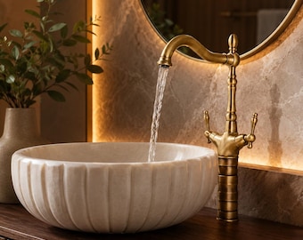 Robinet de lavabo haut en laiton antique – Mitigeur pour lavabo vasque en laiton massif