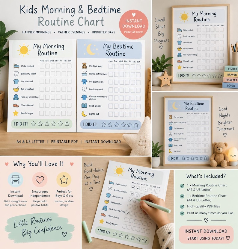 Tableau des routines du matin et du coucher des enfants – Liste de ...