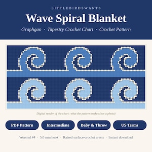 Wave Spiral Graphgan Crochet Blanket Pattern PDF, Tapestry Crochet Chart, Ocean Wave Afghan, Baby Blanket & Throw Size, Coastal Beach Decor