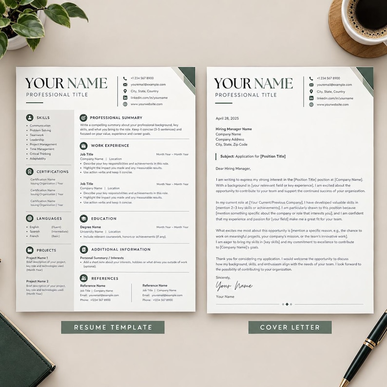 Modern Resume Template 2026, Ats-friendly CV With Cover Letter (canva ...