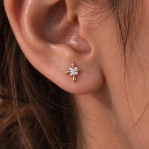 925 Sterling Silver Cross Stud Earrings · CZ Crystal Cross Earring · Gift for Her · Religious Piercing Jewelry