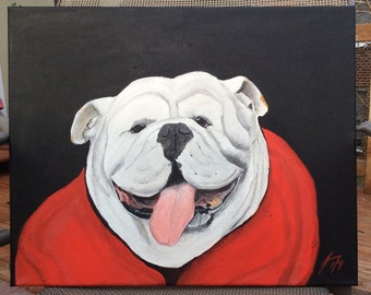 Georgia Bulldog on Red Background Framed 11 X 14 Original | Etsy