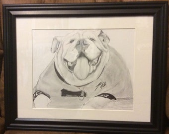 Georgia Bulldog on Red Background Framed 11 X 14 Original | Etsy