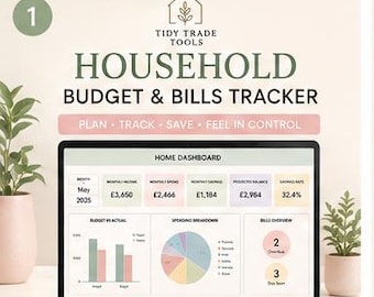 Household Budget and Bills Tracker | Monthly Spreadsheet | Excel and Google Sheets