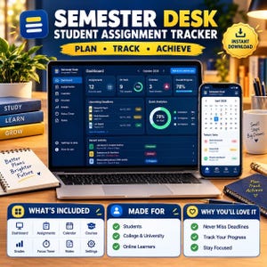 Student Assignment Tracker Web App, Student Planner HTML, Homework & Exam Organizer, Study Task Dashboard, Full Functional HTML Planner