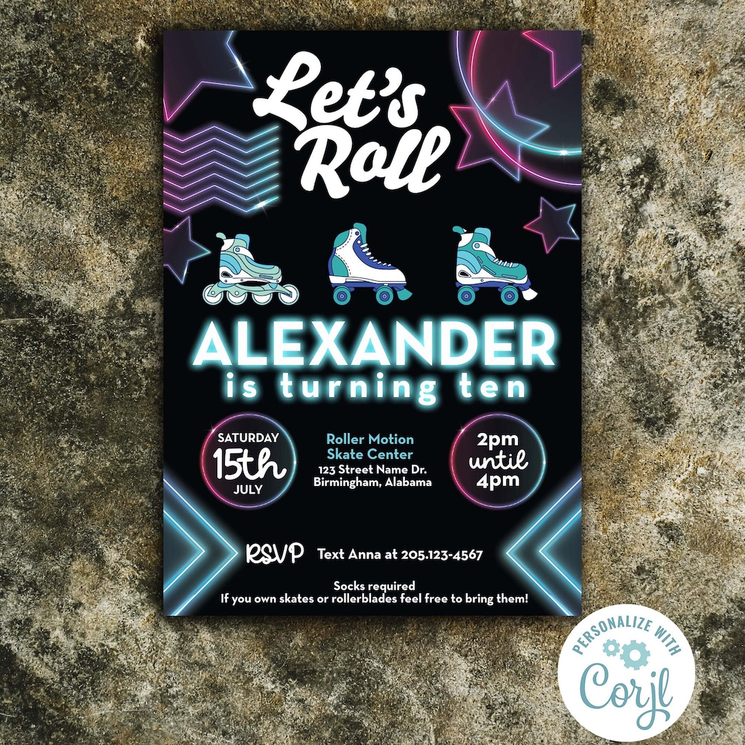 Roller Skate Party Invitation Skating Rink Theme (Instant Download) Etsy