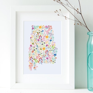 United States with flowers • flower print of your state  • state outline with wildflowers • print yourself states of America