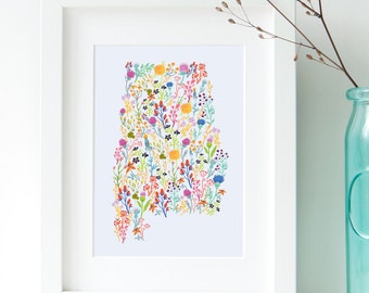 United States with flowers • flower print of your state  • state outline with wildflowers • print yourself states of America
