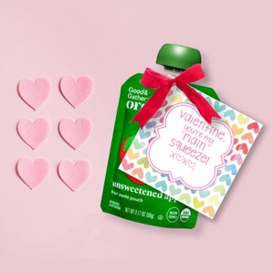 PRINTABLE Applesauce Valentine • You're my main squeeze valentine • Applesauce Squeeze • Rainbow Heart Square DIY Card