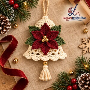 Crochet Christmas Bell Ornament Pattern, Poinsettia Bell PDF, Lace Tree ...