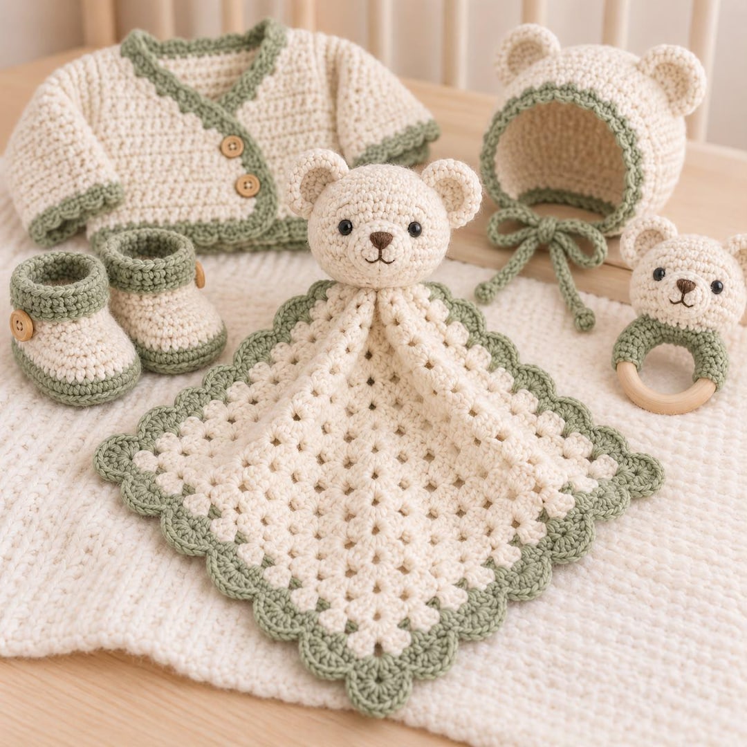 Baby Gift Set Crochet Pattern PDF, Newborn Cardigan Bonnet Booties