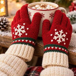 Modello PDF per guanti natalizi all'uncinetto / Tutorial fai da te per guanti invernali / Modello per guanti all'uncinetto con fiocchi di neve